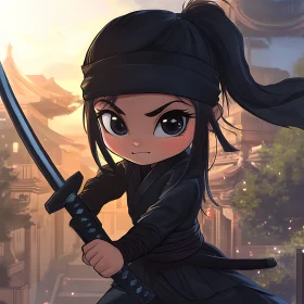 Anime Ninja Girl Ready for Battle