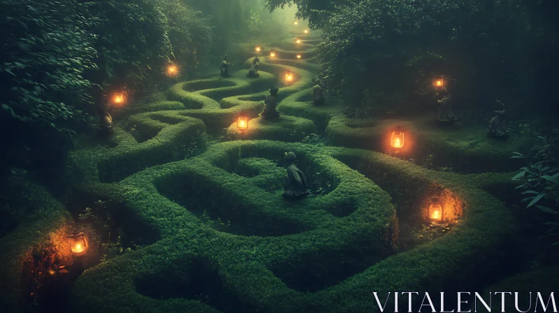 Labyrinth of Light: A Garden's Tale AI Image