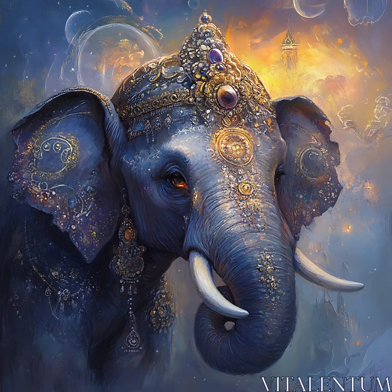 Ornate Elephant with Gemstones AI Image