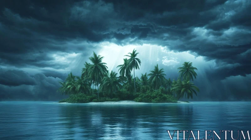 AI ART Sunlit Tropical Island Amidst Stormy Skies