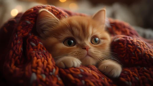 Cute Kitten in Blanket