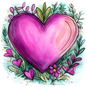 Pink Heart with Floral Decoration