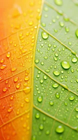 Bright Colored Leaf with Water Droplets - An Eco-friendly Artwork