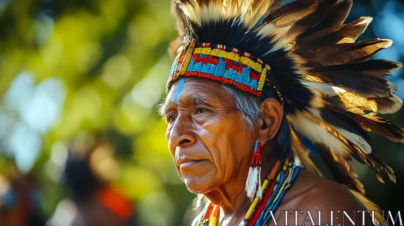 AI ART Indigenous Man with Traditional Headwear