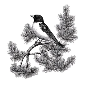 Bird Perched on Pine Branch Art