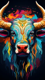 Colorful Bull Head Illustration in Psychedelic Realism