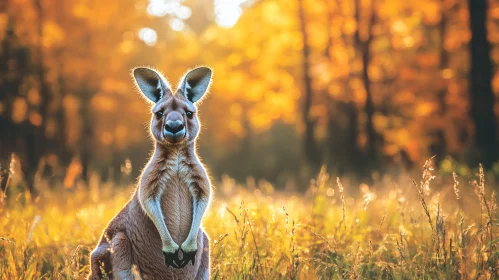 Wild Kangaroo in Autumn Forest