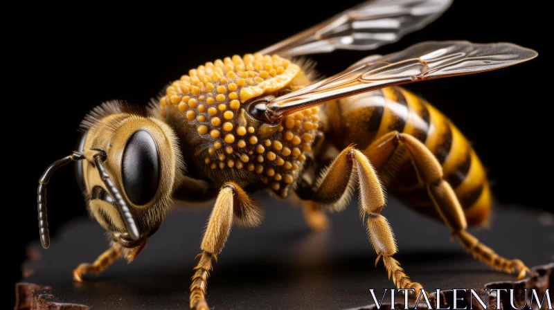 Detailed Honey Bee on Stark Black Background AI Image