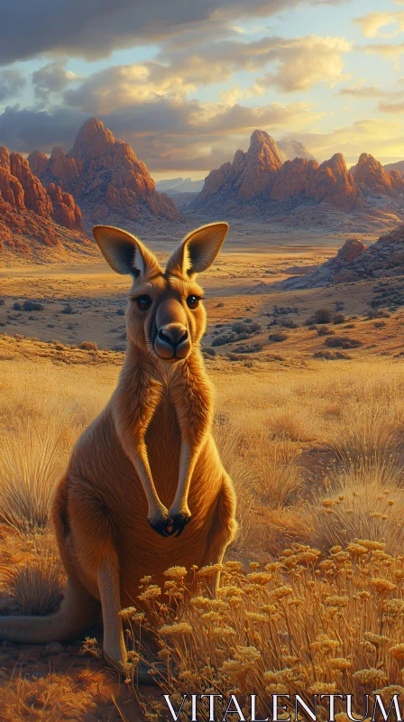 Kangaroo in Arid Terrain AI Image