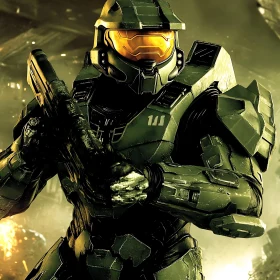 Sci-fi Warrior in Green Armor