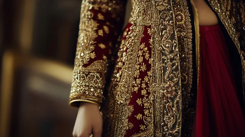 Detailed Embroidery on Red and Gold Dress