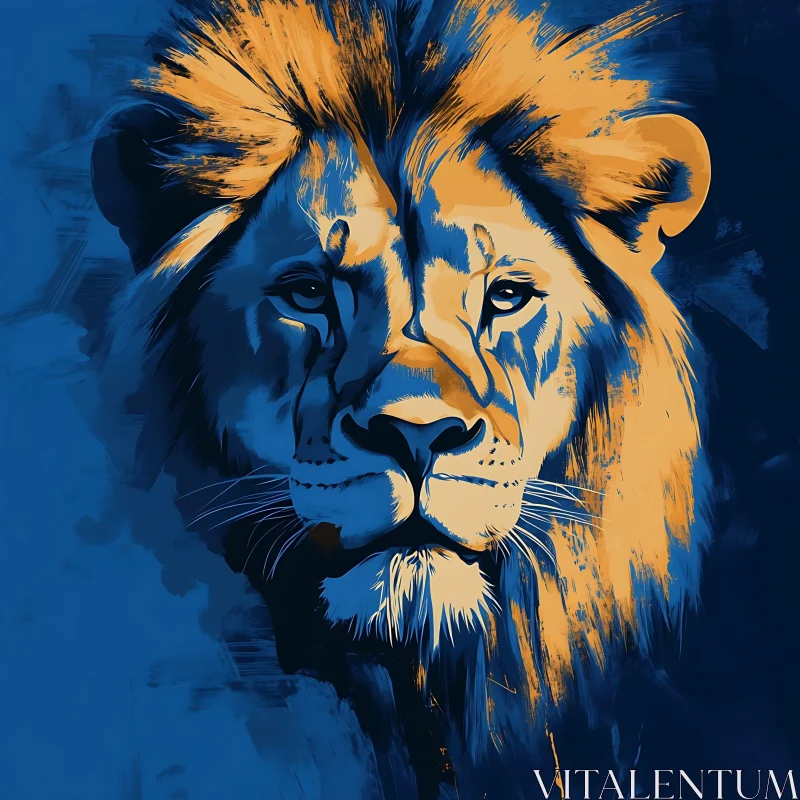 Lion in Blue and Gold AI Image