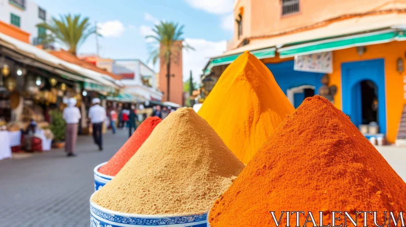 Vibrant Street Decor: A Cultural Mash-up of Spices in Red, Orange, and Brown AI Image
