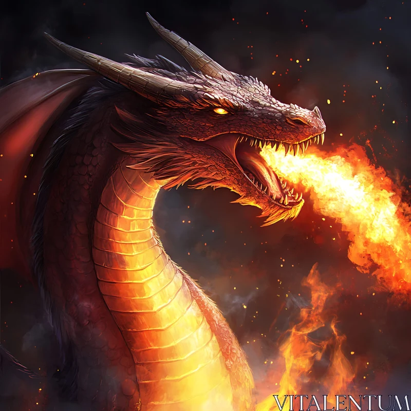 Dragon Breathing Fire Digital Art AI Image