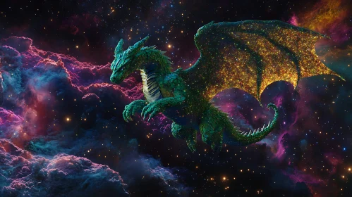 Emerald Dragon in Cosmic Nebula