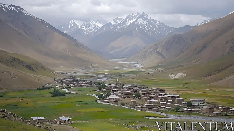 Mountain Village in Valley AI Image