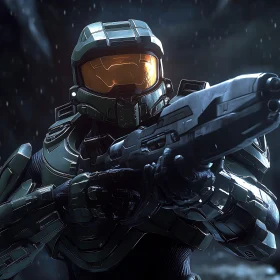 Futuristic Soldier in Green Armor