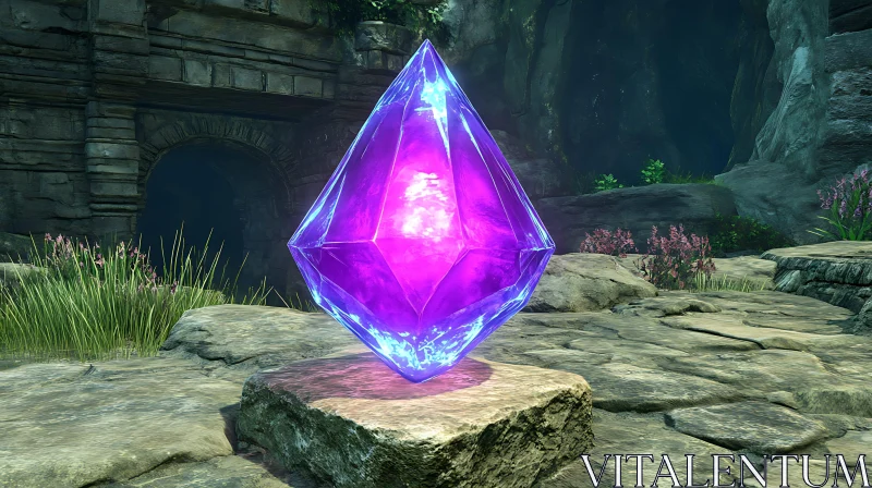 AI ART Glowing Purple Gem on Stone Altar