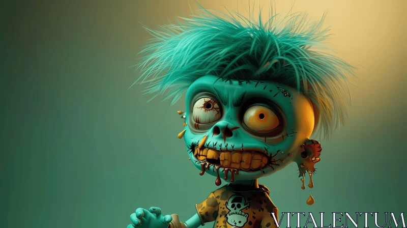 AI ART 3D Rendered Cartoon Zombie in Dark Room
