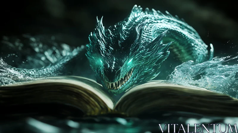 Mystical Dragon Reading a Book AI Image