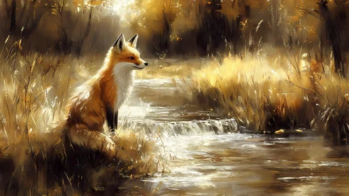 Autumnal Fox by Water