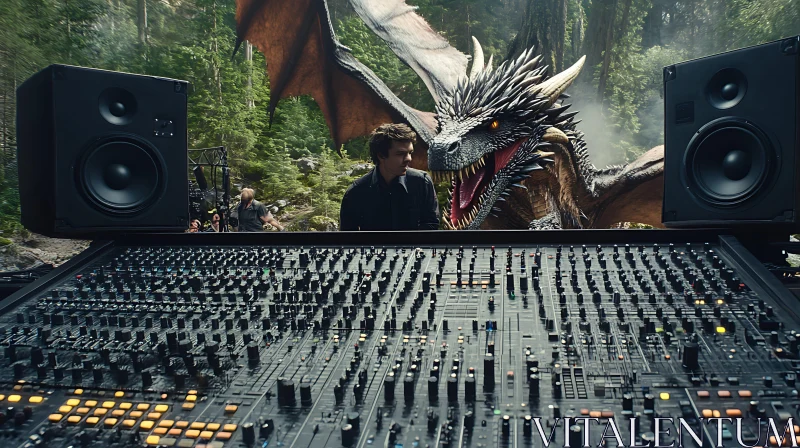 AI ART Sound Engineer with Dragon in Studio