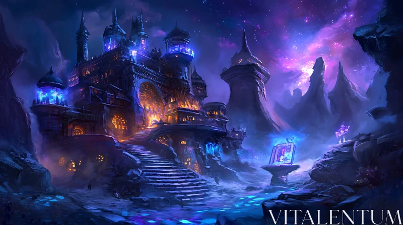 Fantasy Castle Night Landscape AI Image