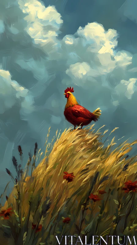 Rooster in Vibrant Landscape AI Image