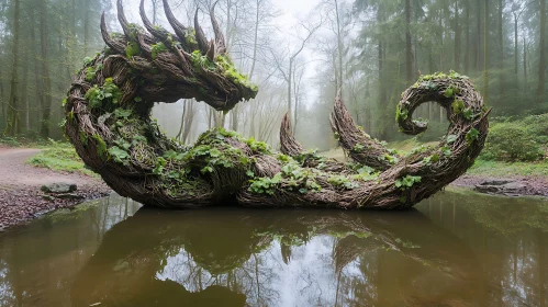 Woodland Dragon Art by the Pond