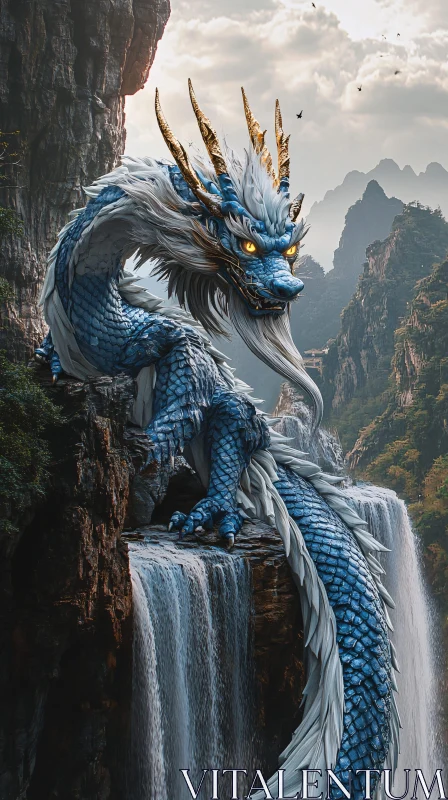 AI ART Fantasy Dragon on Mountain Cliff