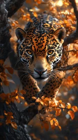 Jaguar in Autumn Forest