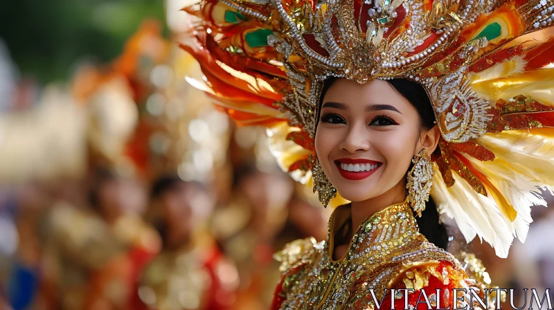 Woman in Traditional Feathered Costume AI Image