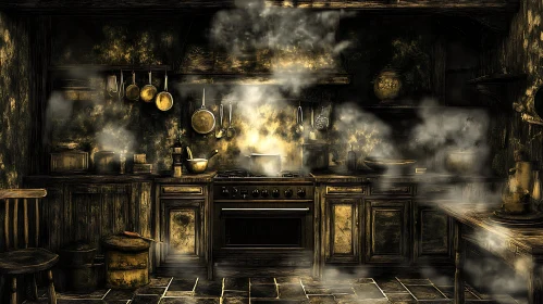 Old-World Kitchen Scene with Steam