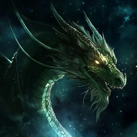 Emerald Dragon in Cosmic Scene