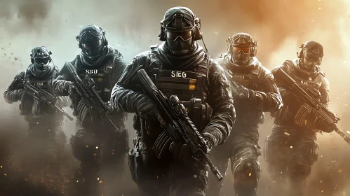 Tactical Squad Advancing in Formation
