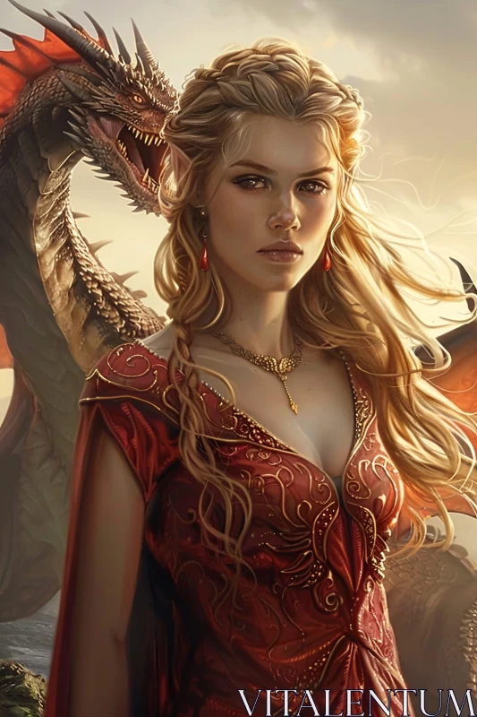 AI ART Fantasy Elf with Dragon