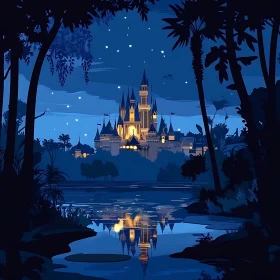 Nighttime Castle by the Lake