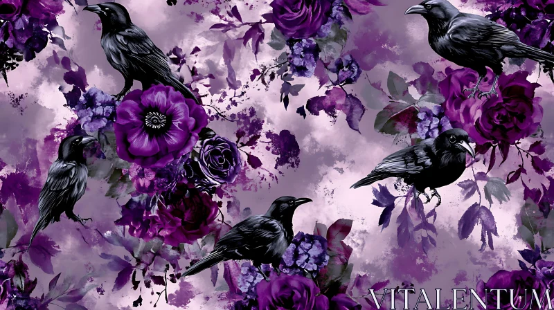 Gothic Floral Design with Ravens AI Image