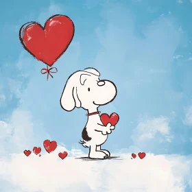 Cartoon Dog with Heart Balloon