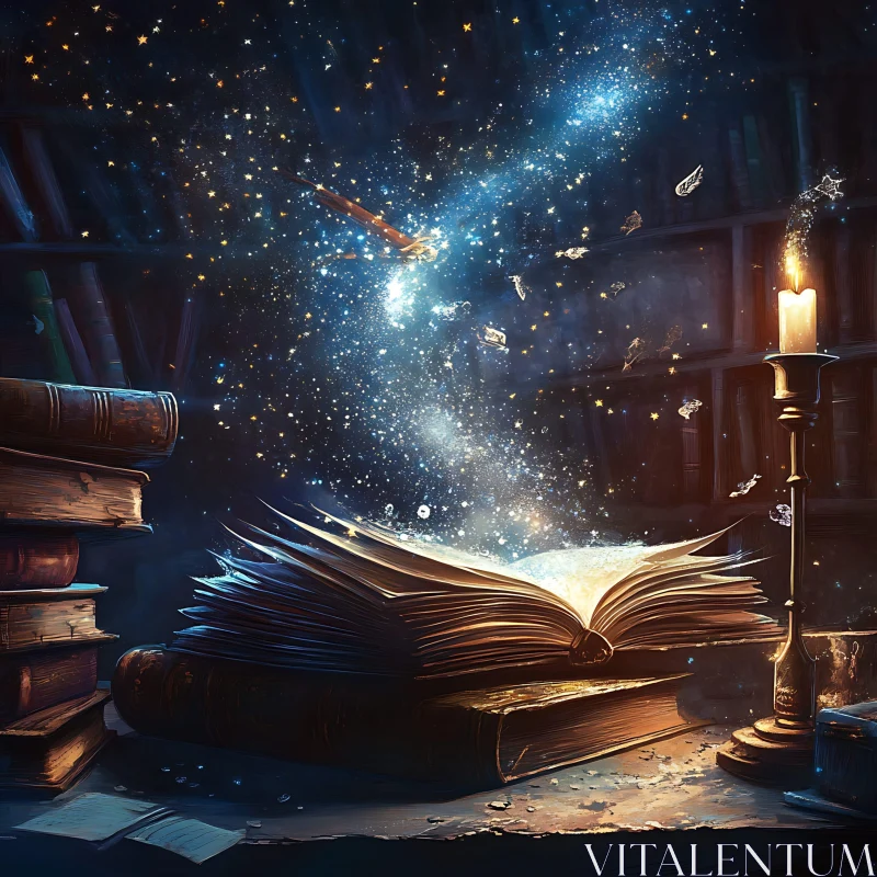 AI ART Mystical Book with Stars and Candle