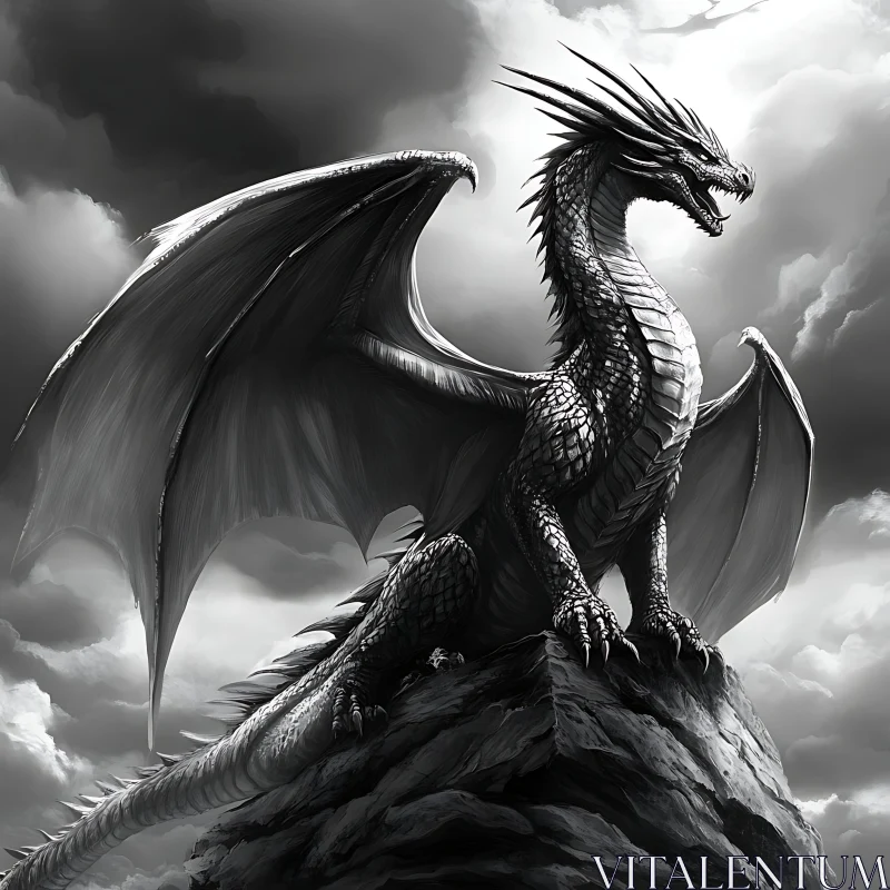 AI ART Monochrome Dragon Guardian