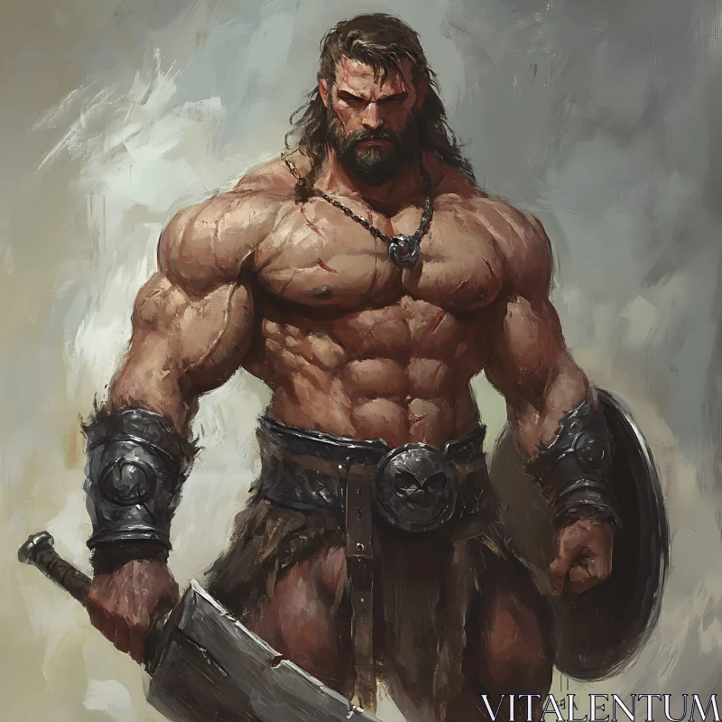 AI ART Muscular Warrior Ready for Battle