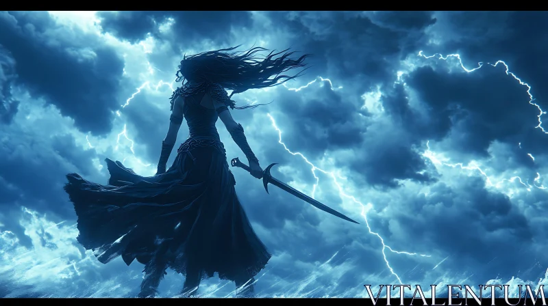 AI ART Warrior Woman in Storm