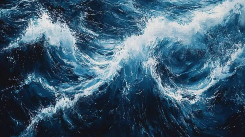 Tumultuous Ocean Waves in Deep Blue