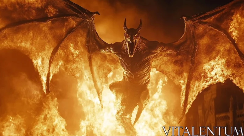 Fiery Demon with Horns and Wings AI Image