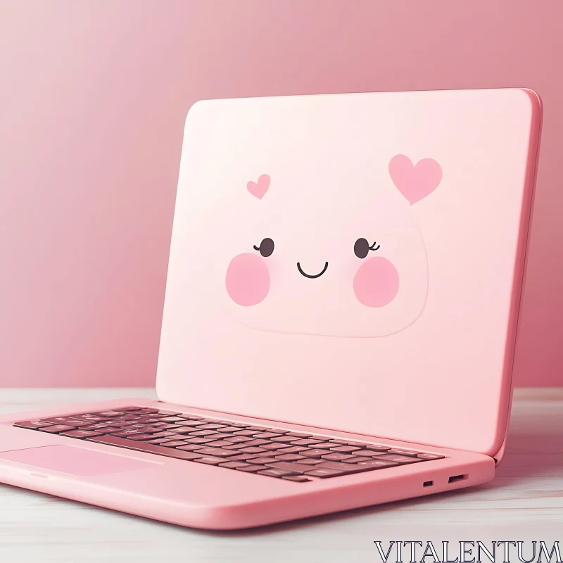 Kawaii-Inspired Pink Laptop with Smiling Face AI Image