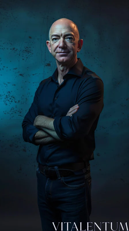 Jeff Bezos in Dark Clothing with Crossed Arms AI Image