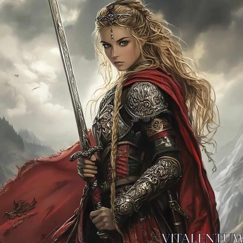 AI ART Female Warrior in Armor with Sword