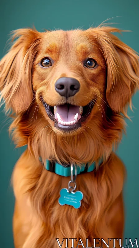 Smiling Brown Dog with Teal Collar AI Image