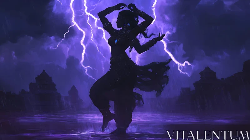 AI ART Storm Dancer: A Silhouette in Lightning